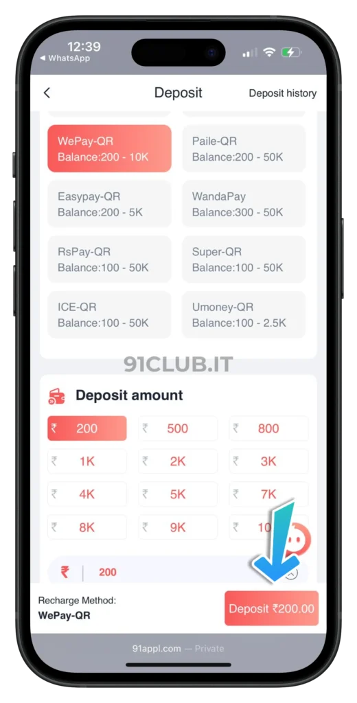 91-club-deposit-page